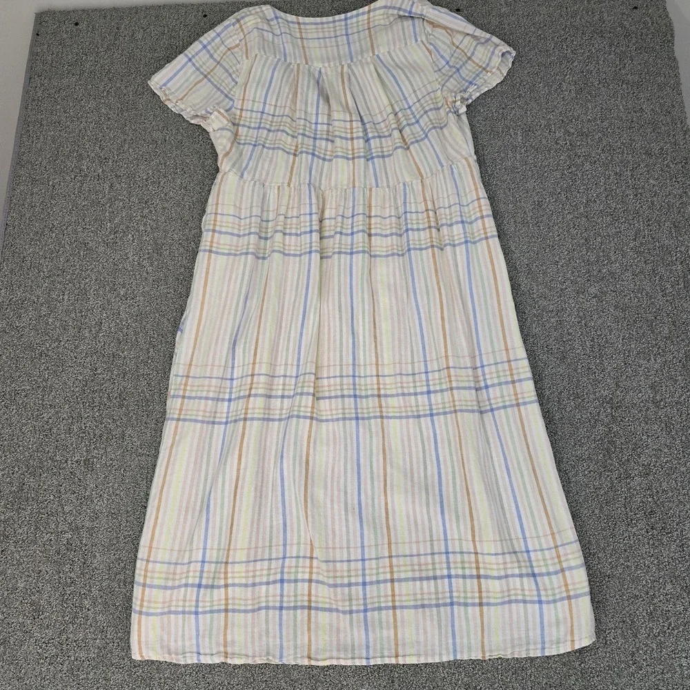 Madewell Clara Linen Blend Wrap Midi Dress Pastel Plaid Cottagecore Size L - Picture 8 of 8